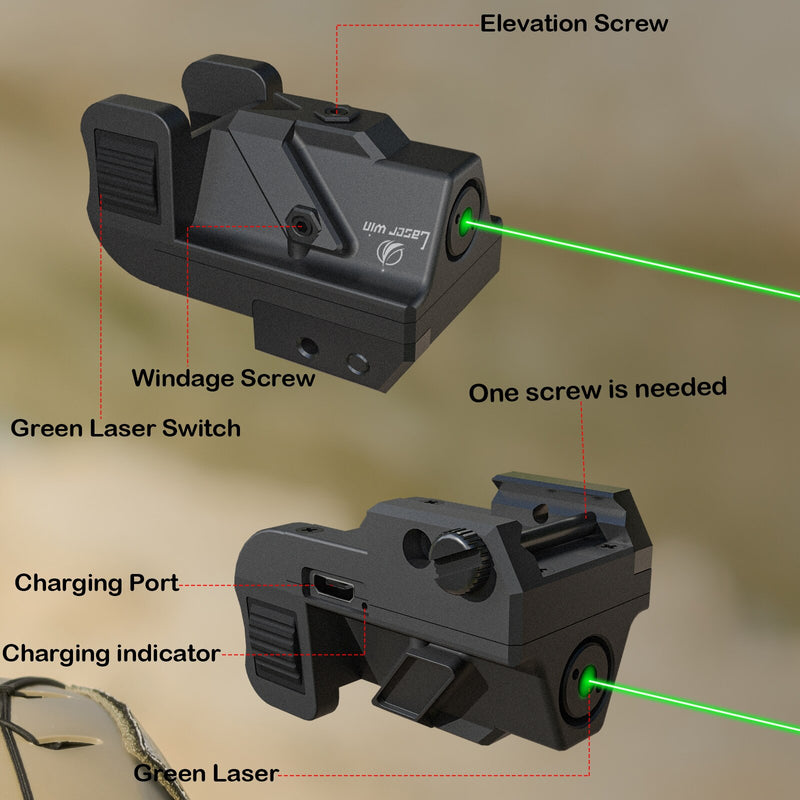 Tactical Airsoft Green Laser Sight for Picatinny Weaver Rail Mount for Pistol USB Rechargeable