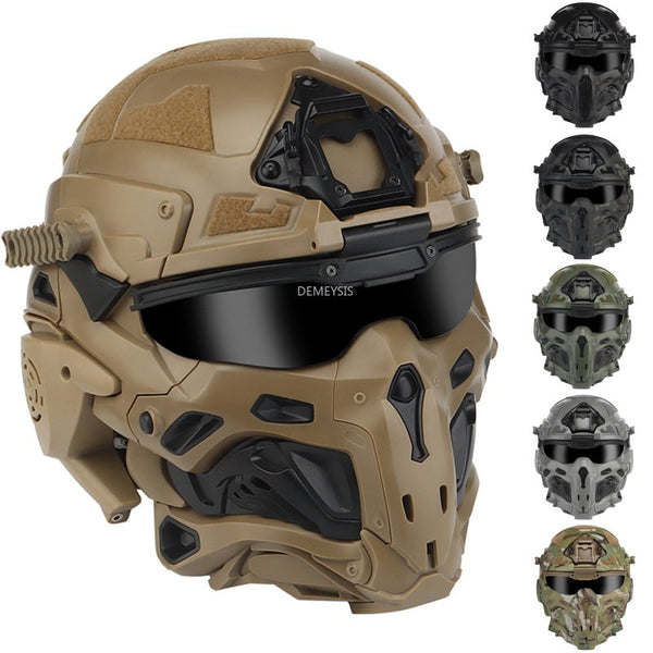 Military Airsoft Full Head Protection Helmet with Built-in Headset & F