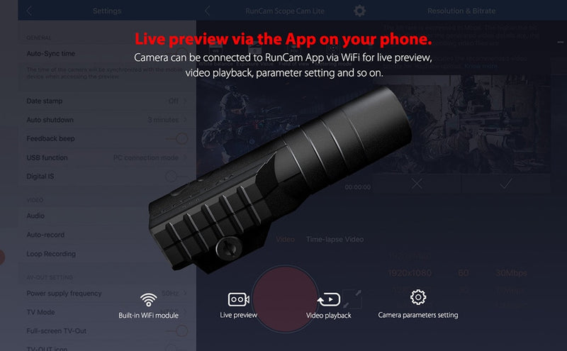 RunCam Scope Cam Lite 1080P HD Built-in WiFi iOS/Android APP